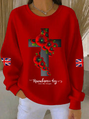 Damen-Sweatshirt zum Gedenktag „Lest We Forget“ mit geripptem Rundhalsausschnitt