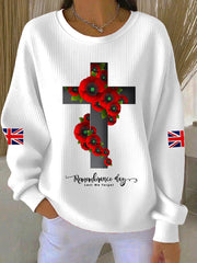 Damen-Sweatshirt zum Gedenktag „Lest We Forget“ mit geripptem Rundhalsausschnitt