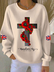 Damen-Sweatshirt zum Gedenktag „Lest We Forget“ mit geripptem Rundhalsausschnitt