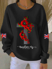 Damen-Sweatshirt zum Gedenktag „Lest We Forget“ mit geripptem Rundhalsausschnitt