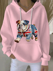 Lässiger Damen-Hoodie im britischen Stil mit Bulldoggen-Print