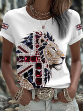 Britisches Damen-T-Shirt mit aufbügelbarem, diamantinimitiertem Aufdruck (heißgebohrt)