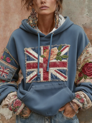 Damen-Hoodie mit Union-Jack- und Blumenmuster