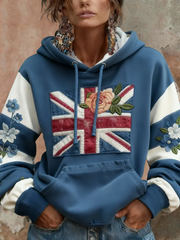 Damen-Hoodie mit Union-Jack- und Blumenmuster