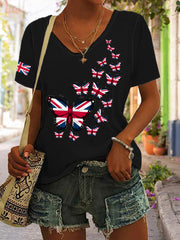 Women's Union Jack Butterfly V-neck T-shirt