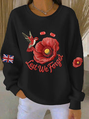 Women's 11th November Remembrance Day LEST WE'S FORGET Poppy Remembrance Ribbed Round-Neck Sweatshirt