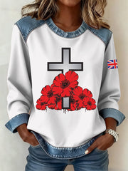 Women's Remembrance Day Pattern Patchwork Art Sweatshirt