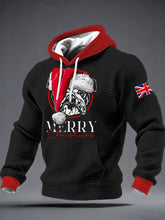 Men's Merry Christmas Bulldog Print Checkered Cotton Hoodie