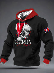 Herren-Hoodie aus Baumwolle mit Bulldoggen-Print und Weihnachtsmotiv, kariert