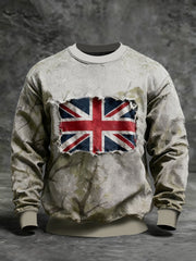 Men's Vintage England Flag Camo Crew Neck Sweatshirt