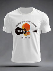 Herren-T-Shirt mit Beatles-Gitarrenprint und dem Spruch „Whisper Words of Wisdom Let it Be“