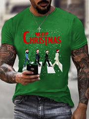 Herren-T-Shirt im Retro-Stil mit Aufdruck einer legendären Rockband und dem Motiv „Frohe Weihnachten“