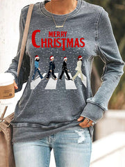 Damen-Sweatshirt mit Retro-Print und dem Aufdruck einer legendären Rockband: „Frohe Weihnachten“