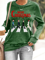 Damen-Sweatshirt mit Retro-Print und dem Aufdruck einer legendären Rockband: „Frohe Weihnachten“