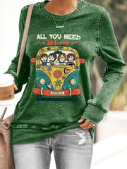 Damen-Sweatshirt mit Retro-Print der legendären Rockband „All You Need Is Love“