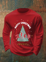 Men's Merry Christmas Retro Classic Legendary Rock Band Print Casual Long Sleeve T-Shirt