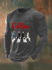 Herren-Langarmshirt mit Retro-Print „Frohe Weihnachten“ – ein klassisch-klassisches Geschenk für Fans der legendären Rockband.