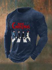 Herren-Langarmshirt mit Retro-Print „Frohe Weihnachten“ – ein klassisch-klassisches Geschenk für Fans der legendären Rockband.