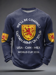 Herren-T-Shirt mit Waffelpiqué-Print für Fußballfans aus Großbritannien und Schottland: „Wir kommen 2026“