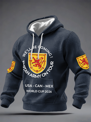 Herren-Hoodie aus Baumwolle mit Karomuster und Aufdruck „UK Football Lover Scotland We'll Be Coming 2026“.