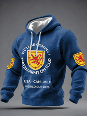 Herren-Hoodie aus Baumwolle mit Karomuster und Aufdruck „UK Football Lover Scotland We'll Be Coming 2026“.