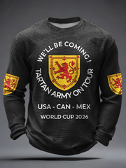 Herren-T-Shirt mit Waffelpiqué-Print für Fußballfans aus Großbritannien und Schottland: „Wir kommen 2026“