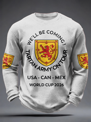 Herren-T-Shirt mit Waffelpiqué-Print für Fußballfans aus Großbritannien und Schottland: „Wir kommen 2026“