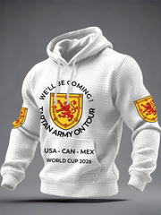 Herren-Hoodie aus Baumwolle mit Karomuster und Aufdruck „UK Football Lover Scotland We'll Be Coming 2026“.