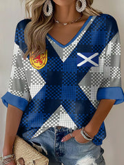 Women's Scotland Football Lover Tartan Army Printed Waffle T-shirt