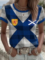Women's Scotland Football Lover Tartan Army Printed T-shirt