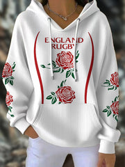 Women's England Rugby Lover Roses Printed Hoodie