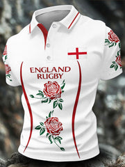 Herren-Freizeittops mit England-Rugby-Motiv und Rosenmotiv