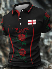 Herren-Freizeittops mit England-Rugby-Motiv und Rosenmotiv