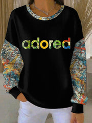 Women's Lemon Roses Music Lover Printed Ribbed Round-Neck Sweatshirt