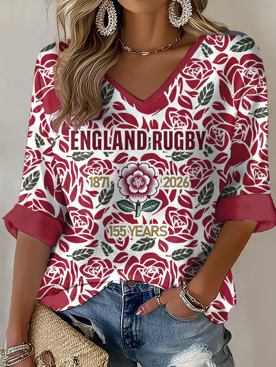 Women's England Rugby Roses Printed Waffle T-shirt