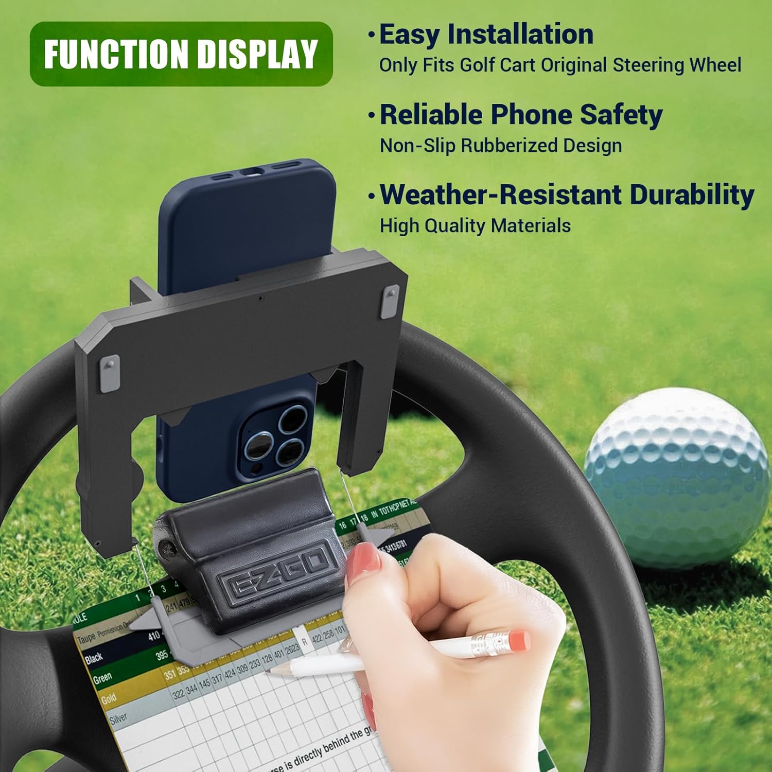🔥Hot Sale 49% off - 🌟⛳ Clip-On Phone Holder for Golf Cart Steering Wheel – Quick Install & Firm Grip