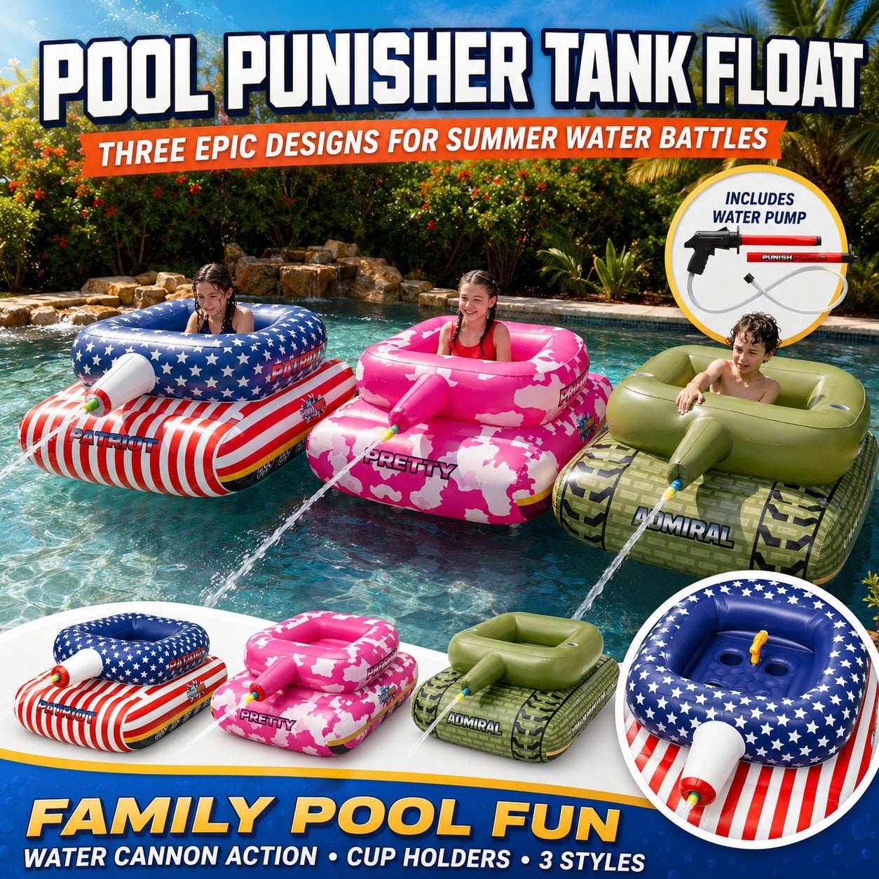 🔥Summer Pool Party Sale 50% OFF – Patriot Pool Float with Water Cannon for Beach, Lake & Pool Fun