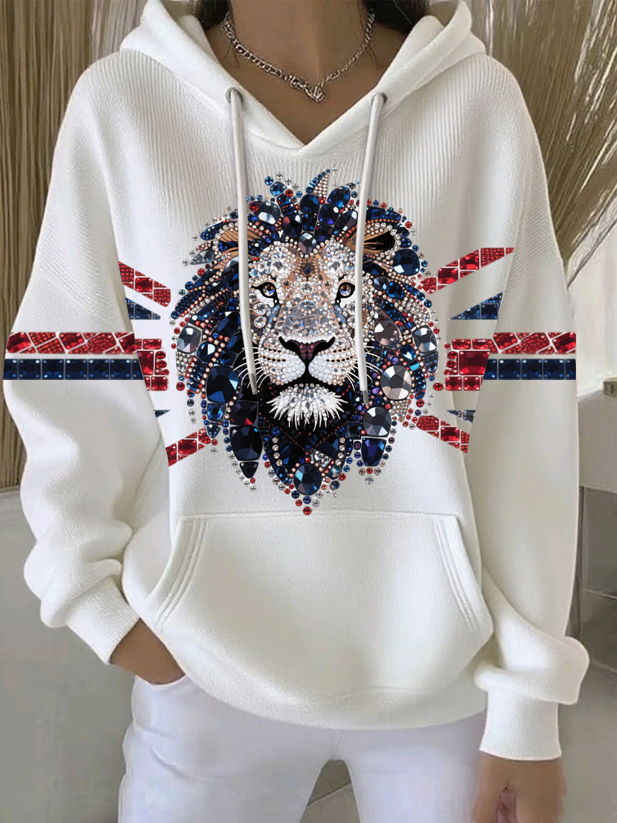 Women's British imitation diamond hot-drilling Printed Casual Hoodie