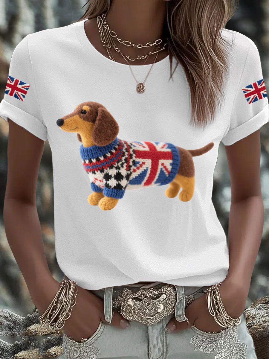 Women's UK Flag Dachshund Printed T-shirt