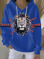 Women's British imitation diamond hot-drilling Printed Casual Hoodie