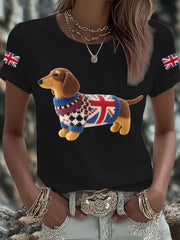 Women's UK Flag Dachshund Printed T-shirt
