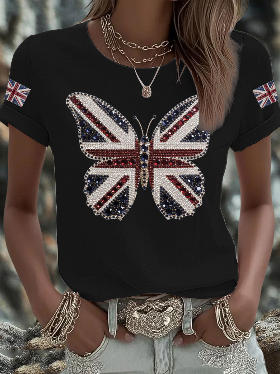 Women's UK Flag Butterfly Printed T-shirt