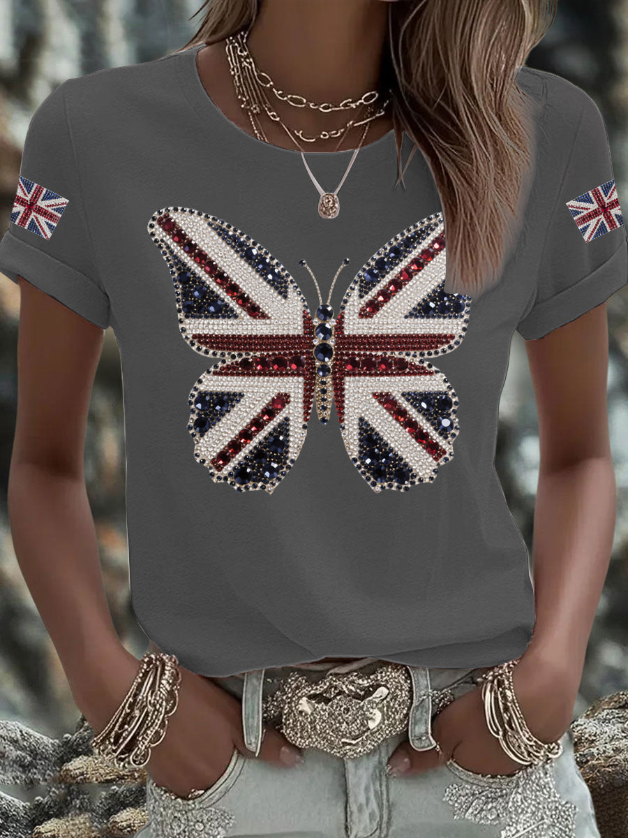 Women's UK Flag Butterfly Printed T-shirt