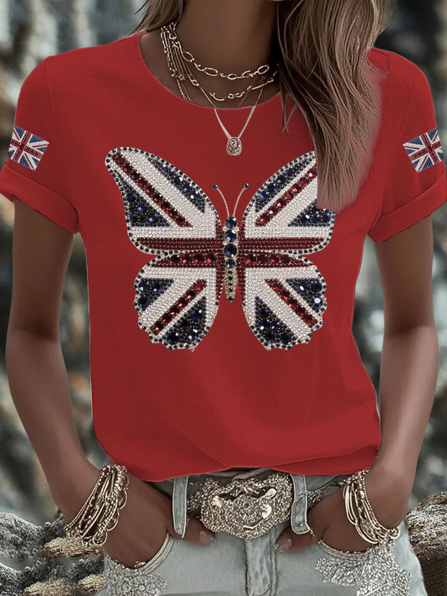 Women's UK Flag Butterfly Printed T-shirt