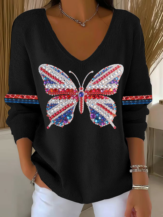 Women's British imitation diamond hot-drilling Printed Casual Top