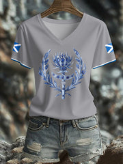 Women's Scotland Flag Art Thistle Printed T-shirt