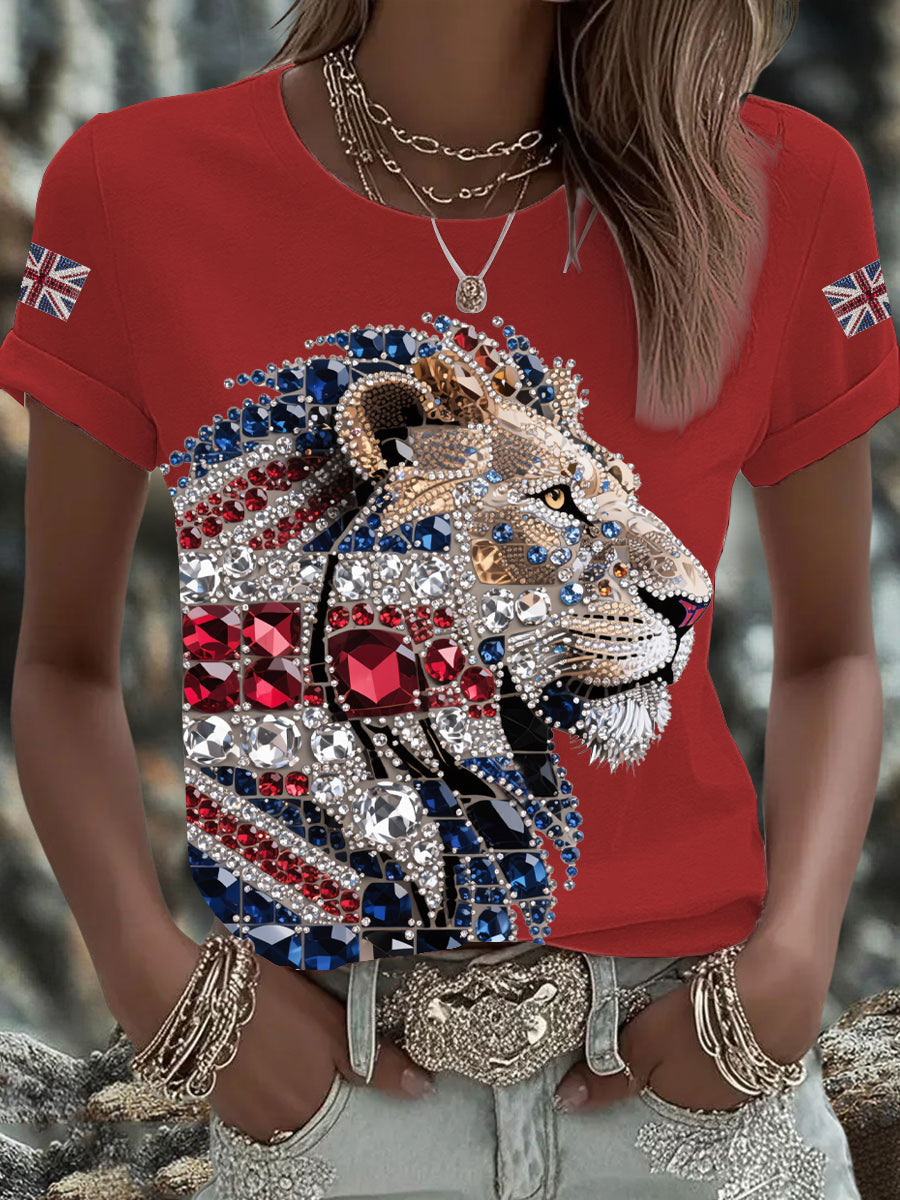 Women's British imitation diamond hot-drilling Printed T-shirt