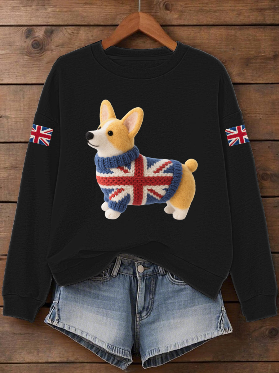 Women's UK Flag Corgi Print Sweatshirt