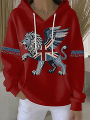 Lässiger Damen-Hoodie im britischen Stil aus Denim-Imitat mit Strass- und Heißnagel-Print