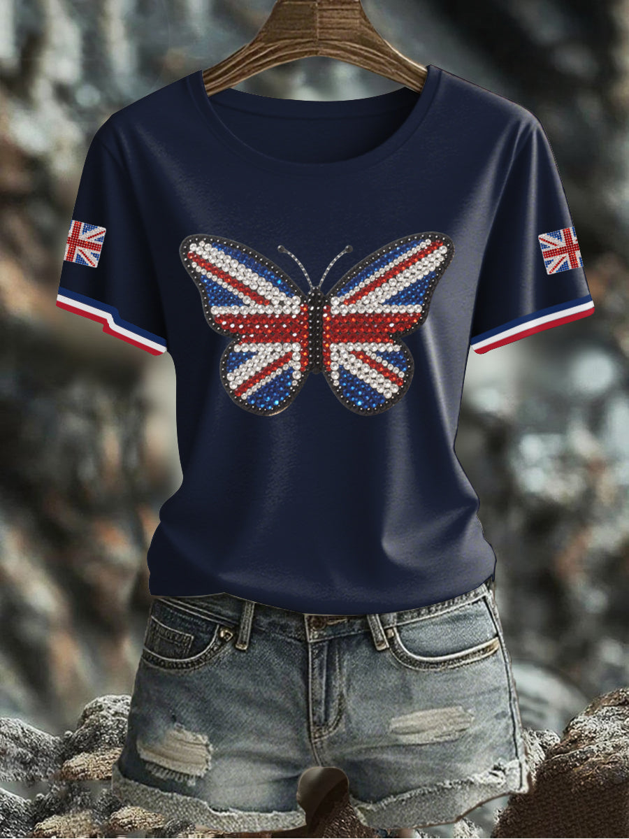 Women's UK Flag Butterfly Printed T-shirt